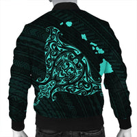 Hawaiian Map Manta Ray Turquoise Polynesian Bomber Jacket - AH - Polynesian Pride