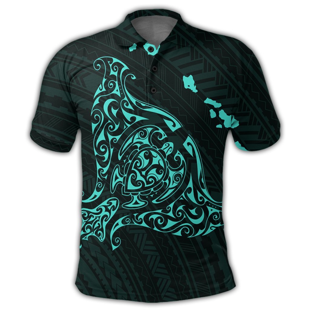 Hawaiian Map Manta Ray Turquoise Polynesian Polo Shirt - Polynesian Pride