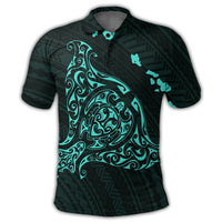 Hawaiian Map Manta Ray Turquoise Polynesian Polo Shirt - Polynesian Pride