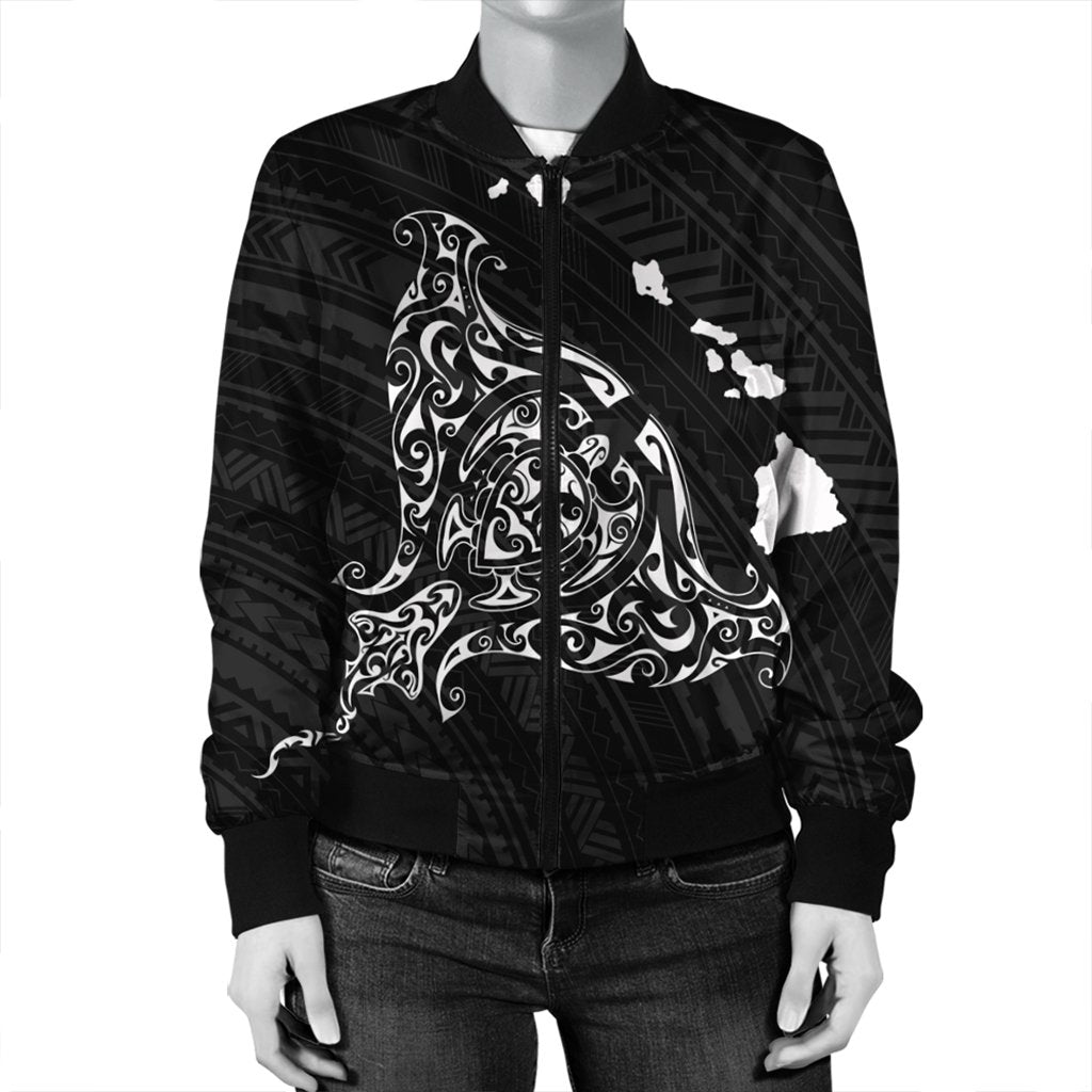 Hawaiian Map Manta Ray White Polynesian Bomber Jacket - AH - Polynesian Pride