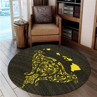 Hawaiian Map Manta Ray Yellow Polynesian Round Carpet - AH - Polynesian Pride