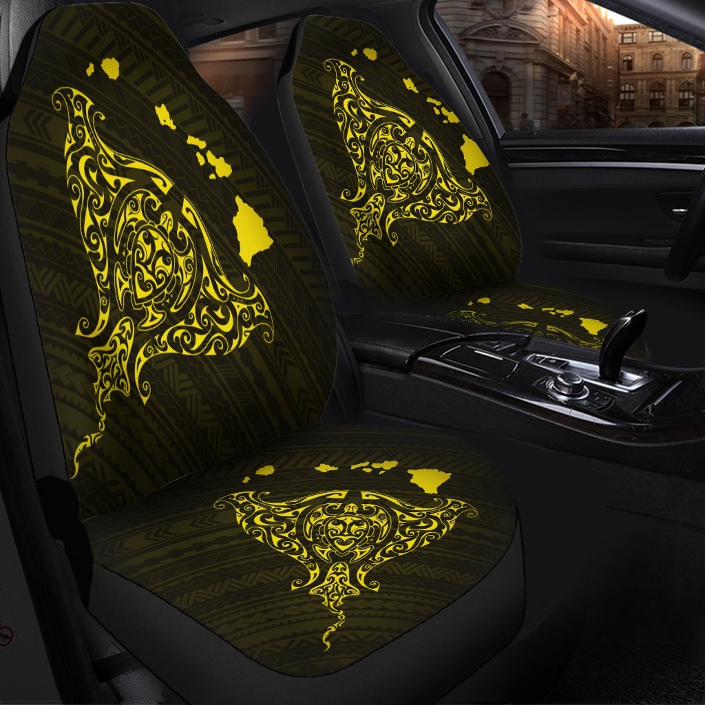 Hawaiian Map Manta Ray Yellow Polynesian Car Seat Covers - AH - Polynesian Pride