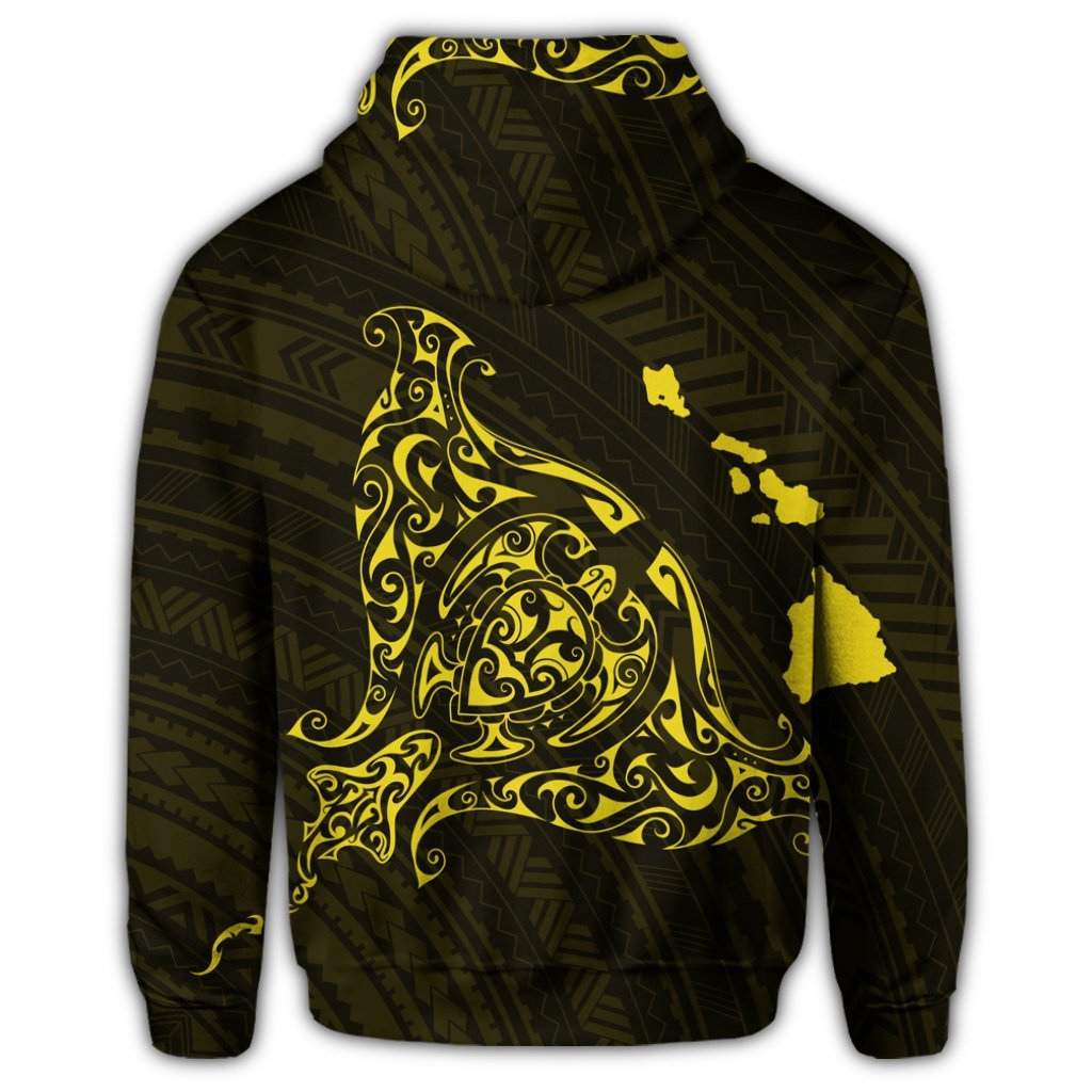 Hawaiian Map Manta Ray Yellow Polynesian Hoodie - Polynesian Pride