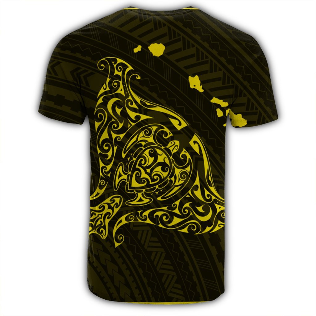 Hawaiian Map Manta Ray Yellow Polynesian T Shirt - Polynesian Pride