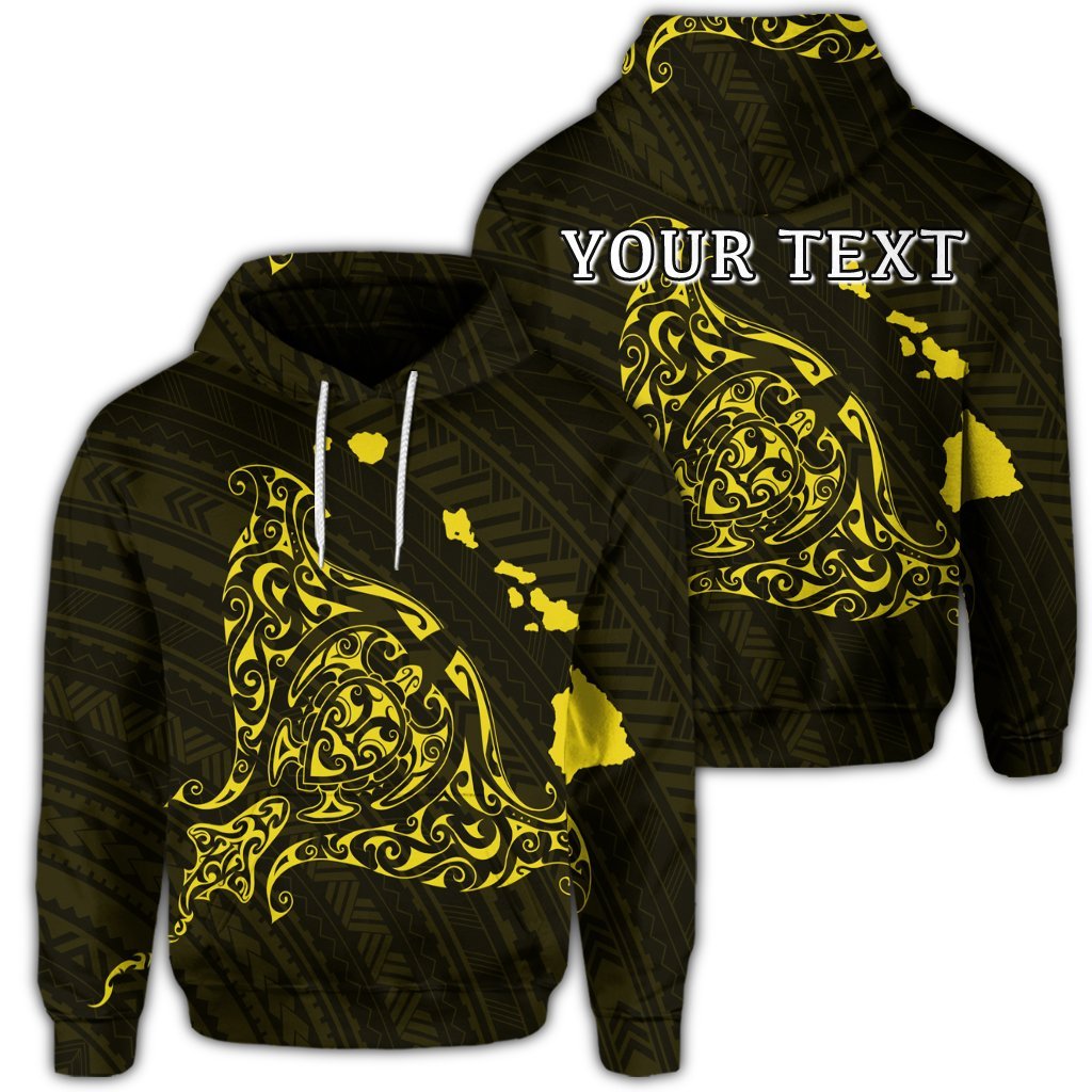 Custom Hawaiian Map Manta Ray Yellow Polynesian Hoodie Unisex Art - Polynesian Pride