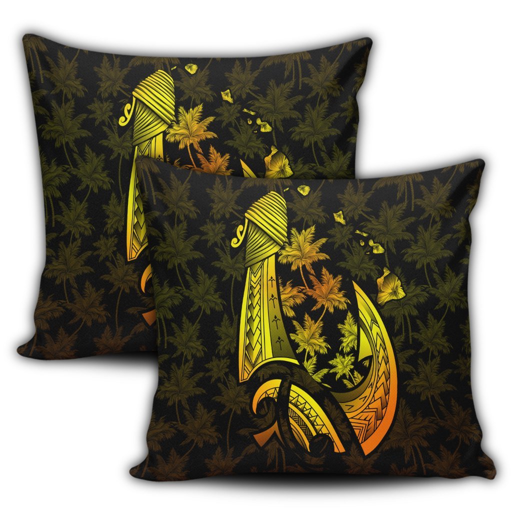 Hawaiian Map Palm Trees Fish Hook Polynesian Pillow Covers Colorful Yellow - AH - Polynesian Pride
