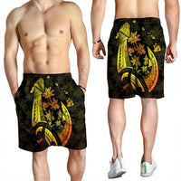 Hawaiian Map Palm Trees Fish Hook Polynesian Men's Shorts Colorful Yellow - AH - Polynesian Pride