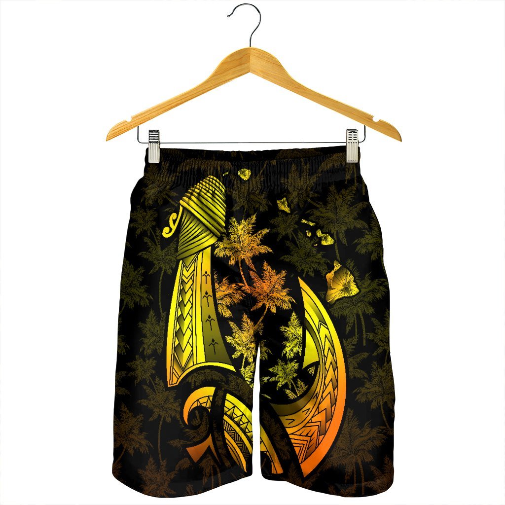 Hawaiian Map Palm Trees Fish Hook Polynesian Men's Shorts Colorful Yellow - AH - Polynesian Pride