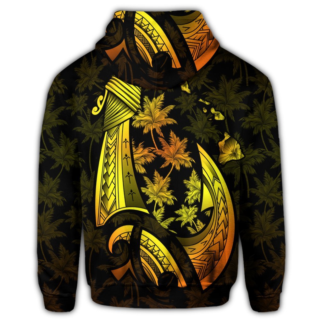 Hawaiian Map Palm Trees Fish Hook Polynesian Hoodie Colorful Yellow - Polynesian Pride