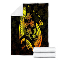 Hawaiian Map Palm Trees Fish Hook Polynesian Premium Blankets Colorful Yellow - AH - Polynesian Pride