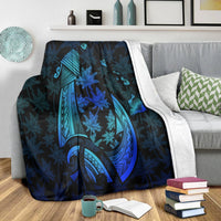 Hawaiian Map Palm Trees Fish Hook Polynesian Quilt Premium Blankets Colorful Blue - AH - Polynesian Pride