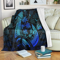 Hawaiian Map Palm Trees Fish Hook Polynesian Quilt Premium Blankets Colorful Blue - AH White - Polynesian Pride