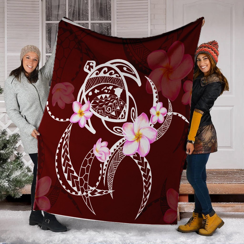 Hawaiian Map Plumeria Turtle Swim Polynesian Premium Blankets - AH - Polynesian Pride