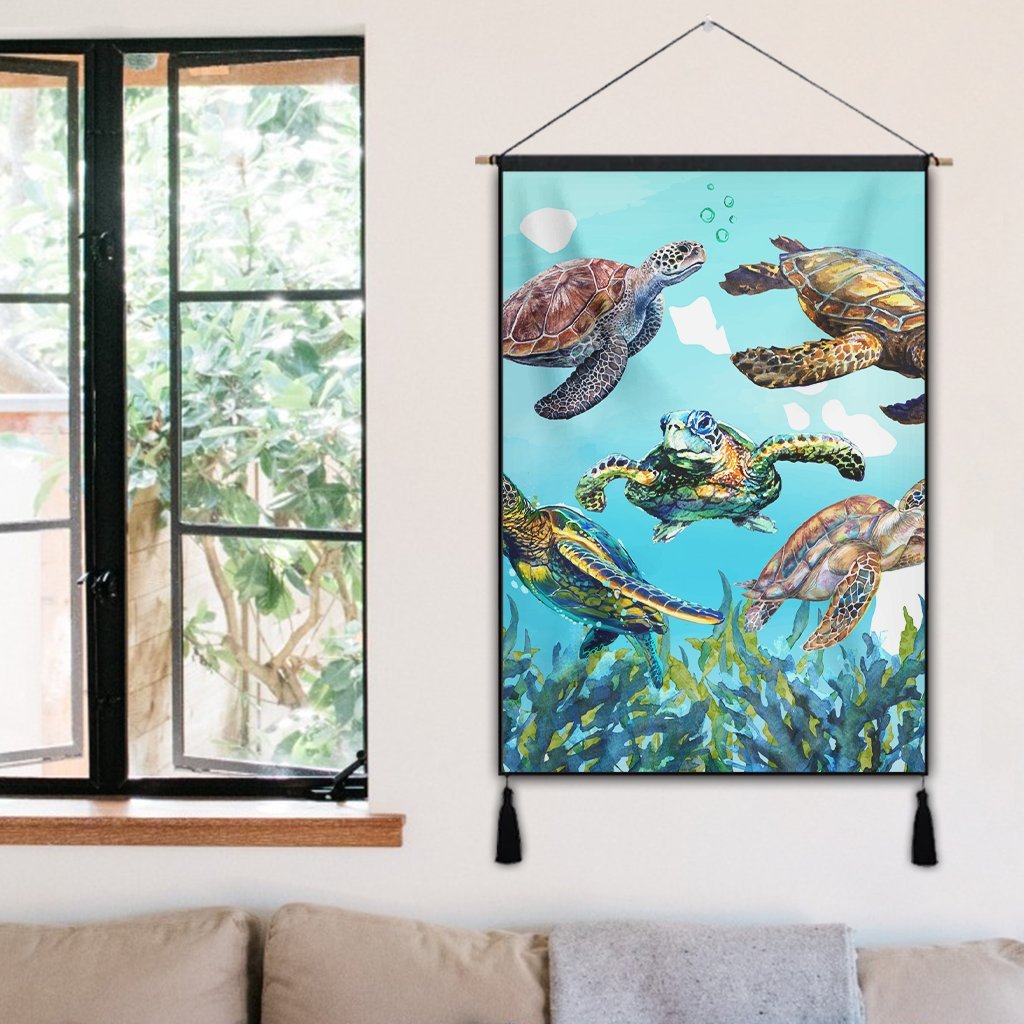 Hawaiian Map Sea Turtles Ocean Polynesian Hanging Poster - AH - Polynesian Pride