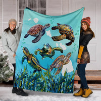 Hawaiian Map Sea Turtles Ocean Polynesian Premium Blankets - AH - Polynesian Pride