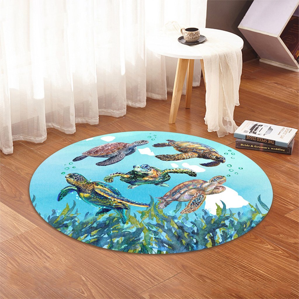 Hawaiian Map Sea Turtles Ocean Polynesian Round Carpet - AH - Polynesian Pride