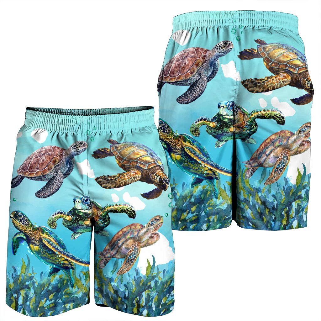 Hawaiian Map Sea Turtles Ocean Polynesian Men's Shorts - AH - Polynesian Pride