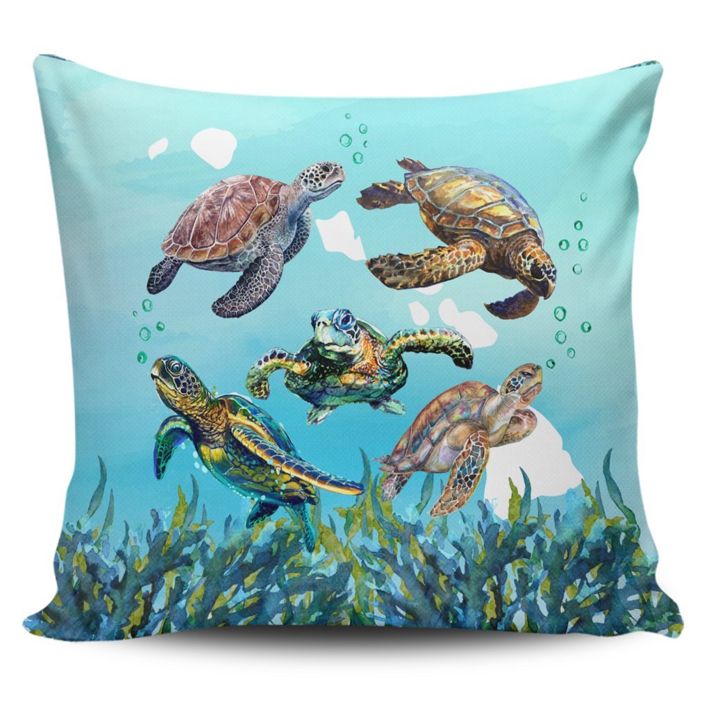 Hawaiian Map Sea Turtles Ocean Polynesian Pillow Covers - AH Pillow Covers Black - Polynesian Pride