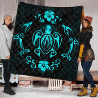 Hawaiian Map Turtle Dolphin With Plumeria Premium Quilts - AH - Polynesian Pride