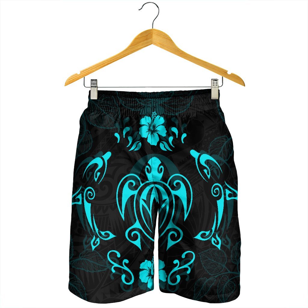 Hawaiian Map Turtle Dolphin With Plumeria Men's Shorts - AH - Polynesian Pride