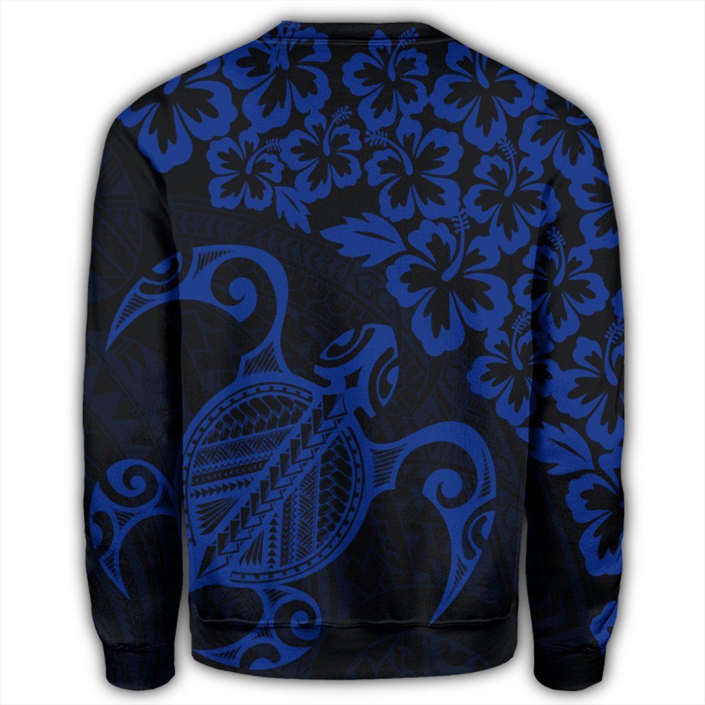 Hawaiian Map Turtle Hibiscus Kanaka Polynesian Sweatshirt - Blue - AH - Polynesian Pride