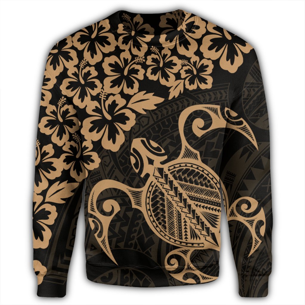 Hawaiian Map Turtle Hibiscus Kanaka Polynesian Sweatshirt - Gold - AH - Polynesian Pride