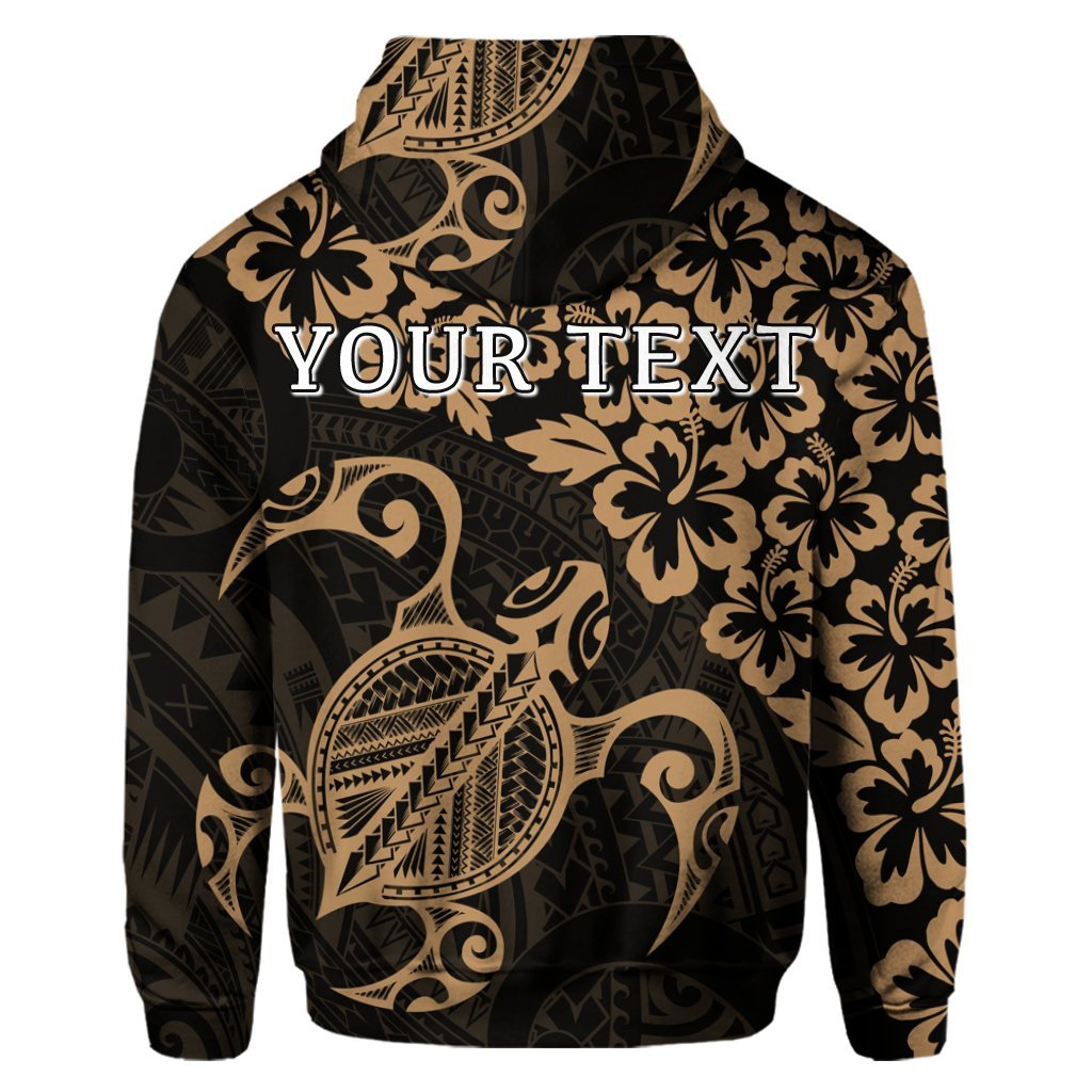 Custom Hawaiian Map Turtle Hibiscus Kanaka Polynesian Hoodie Gold - Polynesian Pride