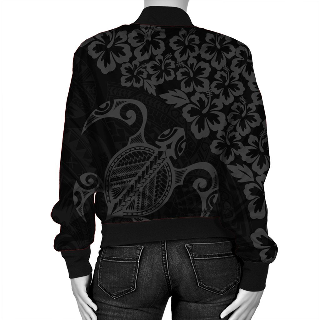 Hawaiian Map Turtle Hibiscus Kanaka Polynesian Bomber Jacket - Gray - AH - Polynesian Pride
