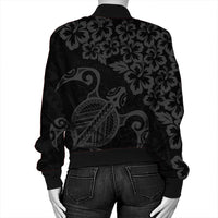 Hawaiian Map Turtle Hibiscus Kanaka Polynesian Bomber Jacket - Gray - AH - Polynesian Pride