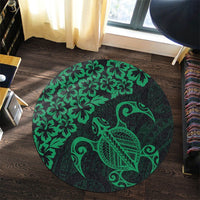 Hawaiian Map Turtle Hibiscus Kanaka Polynesian Round Carpet - Green - AH - Polynesian Pride