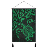 Hawaiian Map Turtle Hibiscus Kanaka Polynesian Hanging Poster - Green - AH Hanging Poster Cotton And Linen - Polynesian Pride