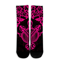 Hawaiian Map Turtle Hibiscus Kanaka Polynesian Crew Socks - Pink - AH - Polynesian Pride