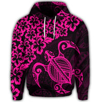 Hawaiian Map Turtle Hibiscus Kanaka Polynesian Hoodie Pink - Polynesian Pride