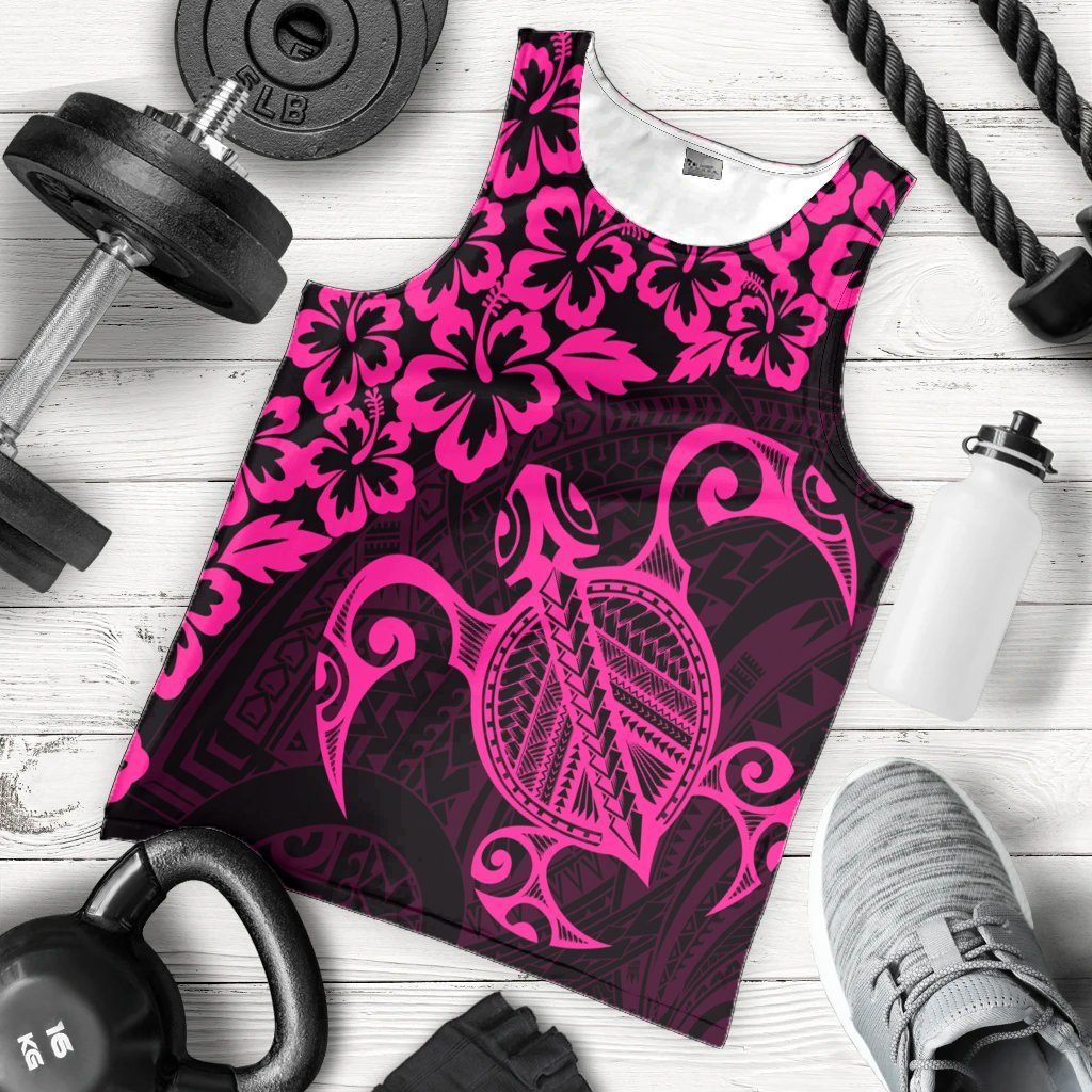 Hawaiian Map Turtle Hibiscus Kanaka Polynesian Tank Top - Pink - AH - Polynesian Pride