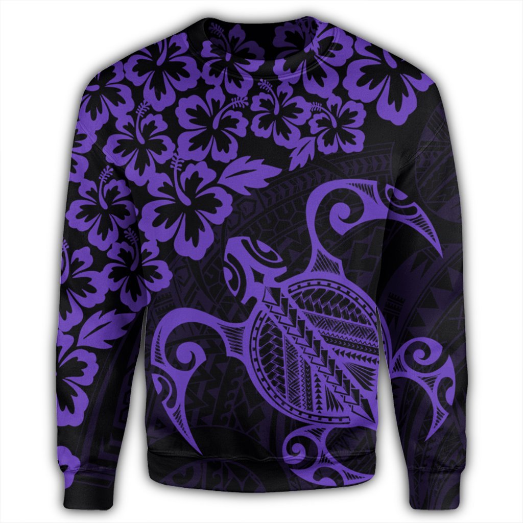 Hawaiian Map Turtle Hibiscus Kanaka Polynesian Sweatshirt - Purple - AH - Polynesian Pride