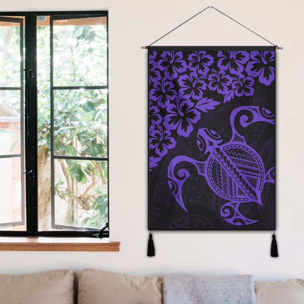 Hawaiian Map Turtle Hibiscus Kanaka Polynesian Hanging Poster - Purple - AH - Polynesian Pride