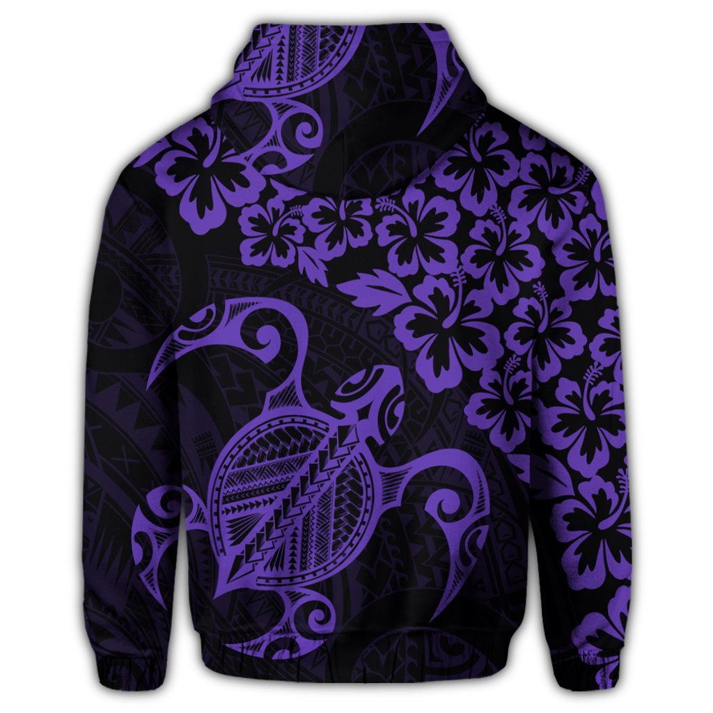 Hawaiian Map Turtle Hibiscus Kanaka Polynesian Zip Hoodie Purple - Polynesian Pride