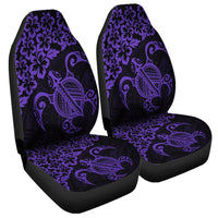 Hawaiian Map Turtle Hibiscus Kanaka Polynesian Car Seat Covers - Purple - AH Universal Fit Black - Polynesian Pride