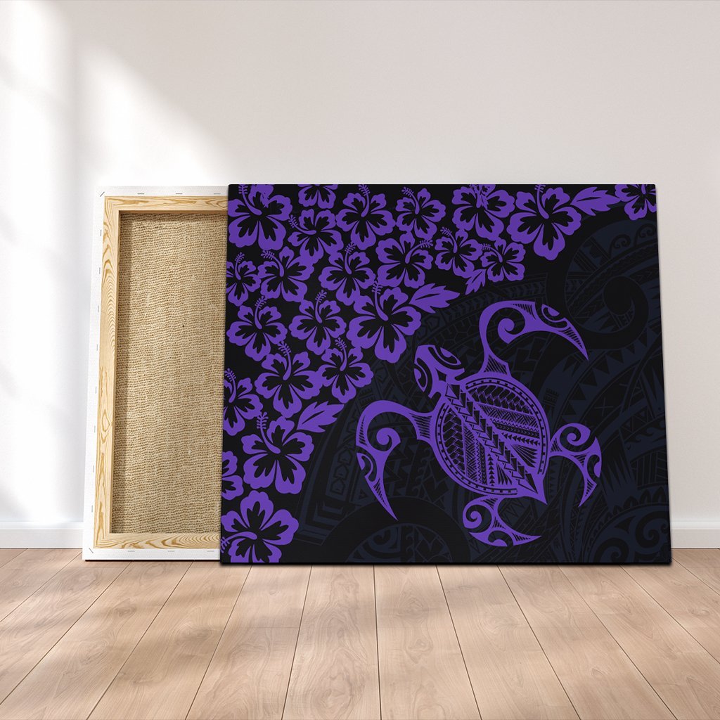 Hawaiian Map Turtle Hibiscus Kanaka Polynesian Canvas - Purple - AH Canvas Poly-cotton - Polynesian Pride