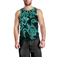 Hawaiian Map Turtle Hibiscus Kanaka Polynesian Tank Top - Turquoise - AH Black - Polynesian Pride