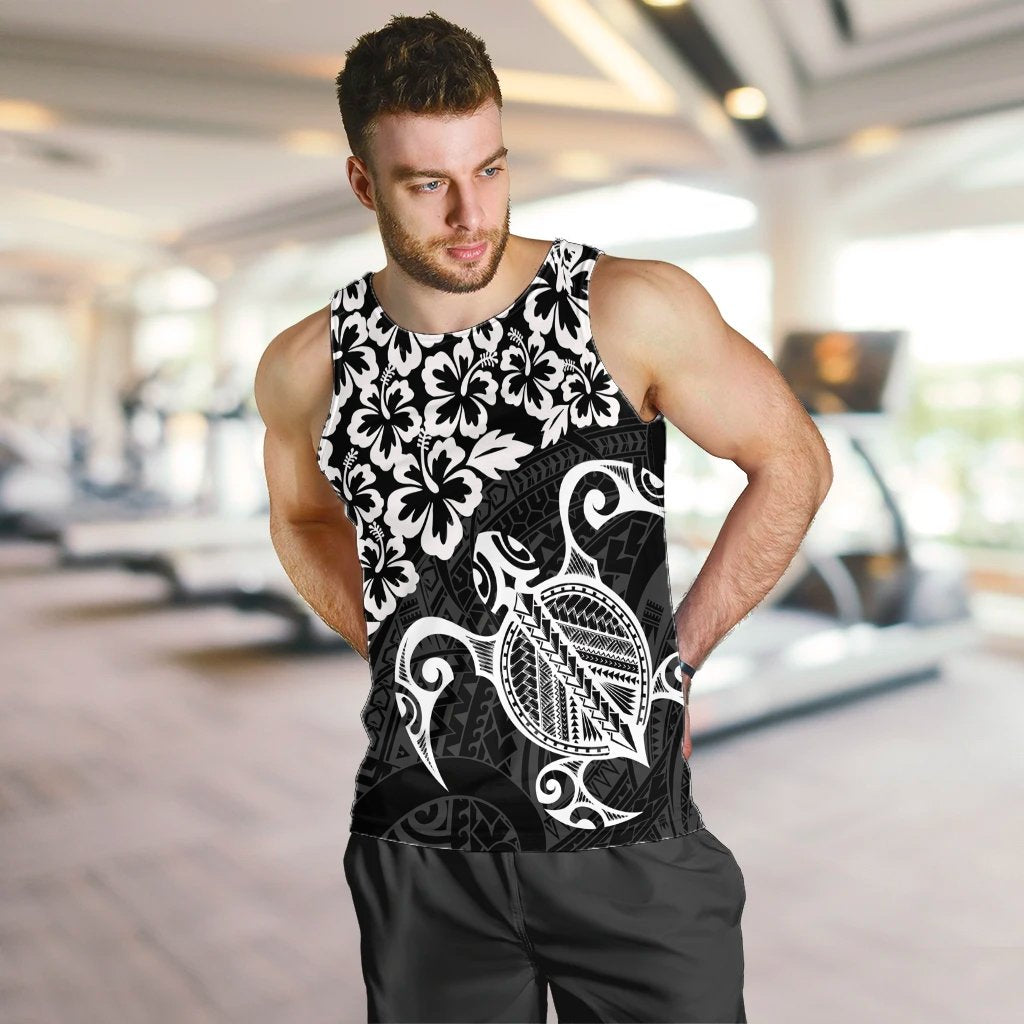 Hawaiian Map Turtle Hibiscus Kanaka Polynesian Tank Top - White - AH - Polynesian Pride