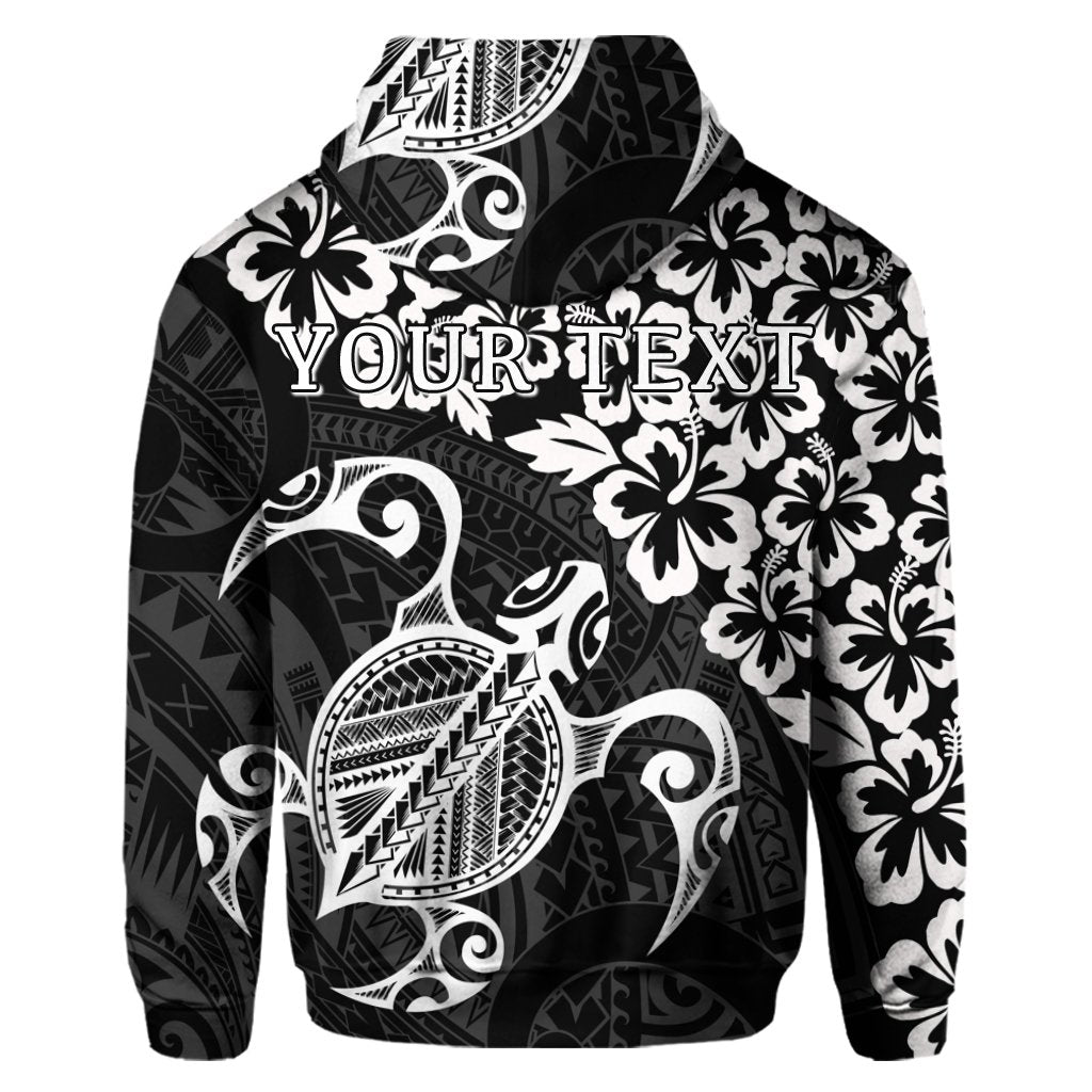 Custom Hawaiian Map Turtle Hibiscus Kanaka Polynesian Hoodie White - Polynesian Pride