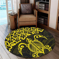 Hawaiian Map Turtle Hibiscus Kanaka Polynesian Round Carpet - Yellow - AH - Polynesian Pride