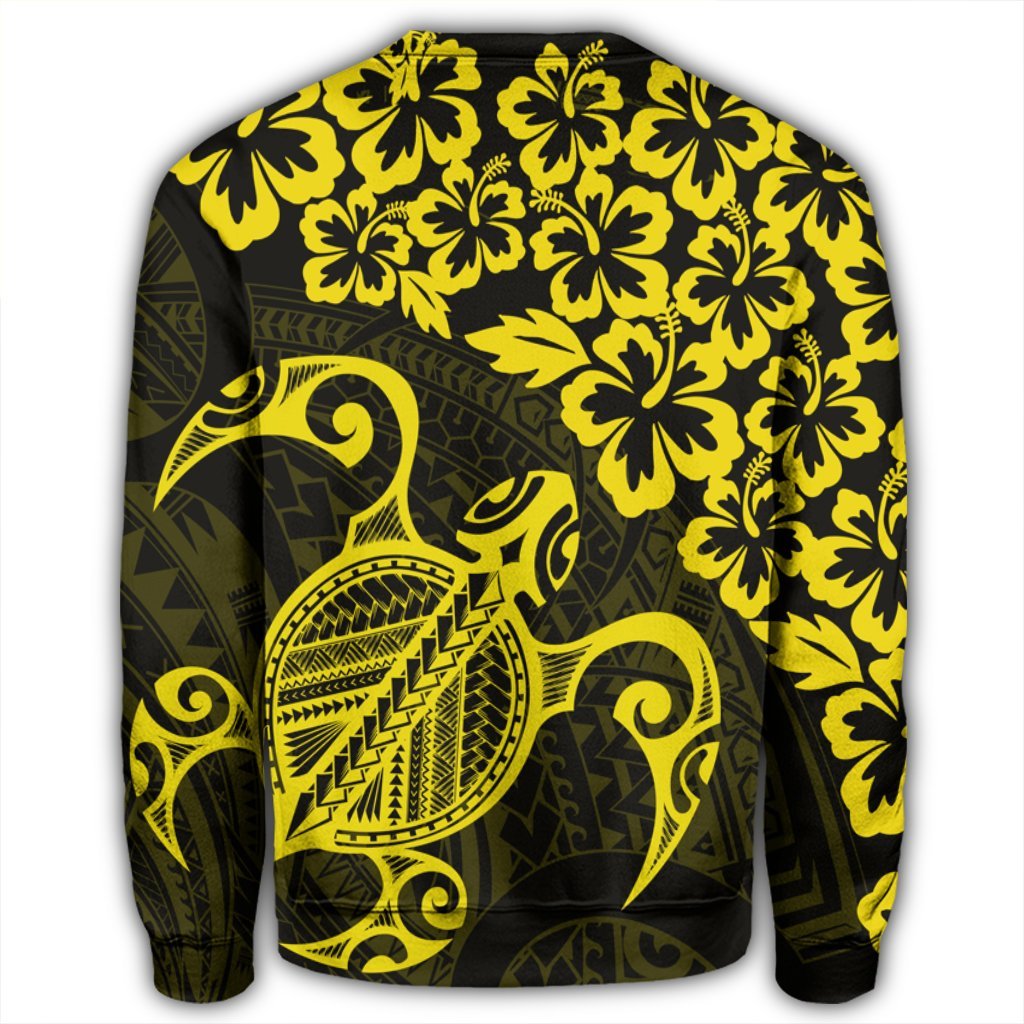 Hawaiian Map Turtle Hibiscus Kanaka Polynesian Sweatshirt - Yellow - AH - Polynesian Pride