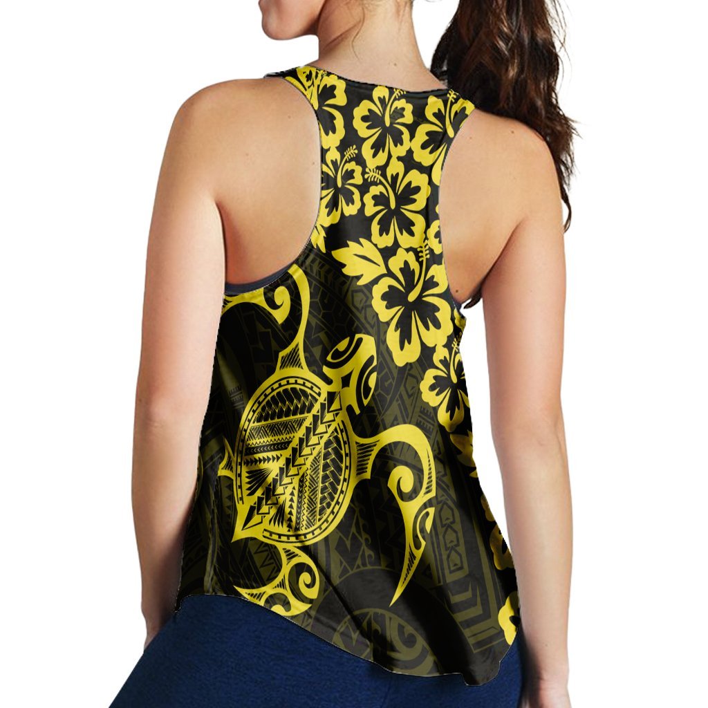 Hawaiian Map Turtle Hibiscus Kanaka Polynesian Racerback Tank - Yellow - AH - Polynesian Pride