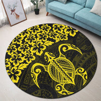 Hawaiian Map Turtle Hibiscus Kanaka Polynesian Round Carpet - Yellow - AH - Polynesian Pride