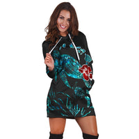 Hawaiian Map Turtle Hibiscus Ohana Honu Paua Shell Hoodie Dress - AH - Polynesian Pride