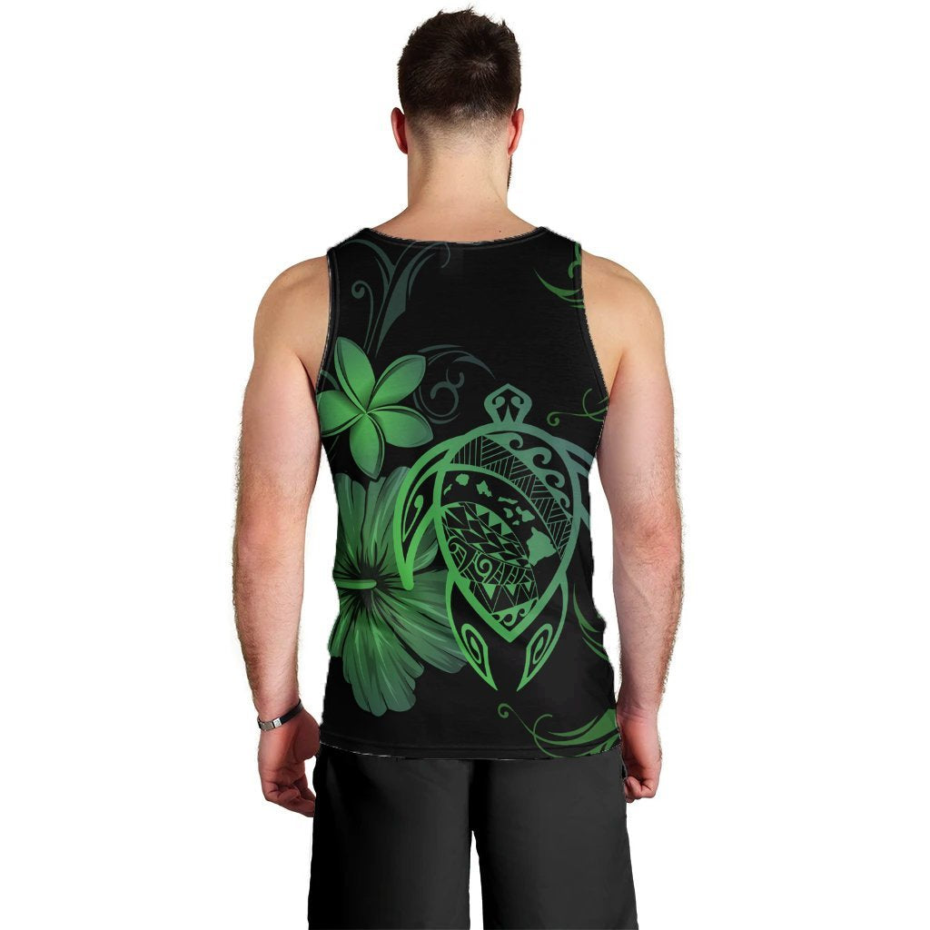 Hawaiian Map Turtle Hibiscus Plumeria Polynesian Tank Top - Green - AH - Polynesian Pride