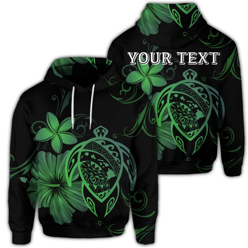 Custom Hawaiian Map Turtle Hibiscus Plumeria Polynesian Hoodie Green Unisex Art - Polynesian Pride