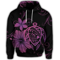 Hawaiian Map Turtle Hibiscus Plumeria Polynesian Hoodie Pink - Polynesian Pride